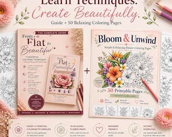 Adult Coloring Guide + 50 Flower Pages | Colored Pencil Techniques (PDF)