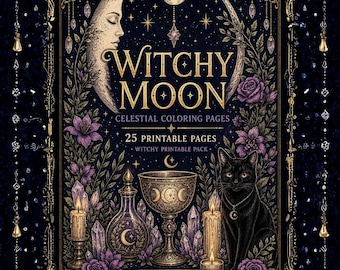 Witchy Moon Celestial Malvorlagen - 25 bedruckbare Seiten (Easy - Medium Detail)