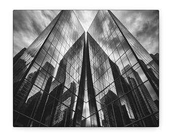 Black and White Skyscraper Canvas Print: Urban Office Wall Art
