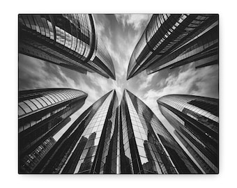 Black and White Skyscraper Canvas Print: Urban Office Wall Art
