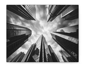 Black and White Skyscraper Canvas Print: Urban Skyline Fine Art, Office Decor