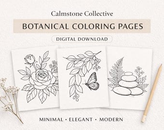 Elegante botanische kleurplaten | Moderne lijntekeningen | Kalme natuur printables | Kleurplaten voor volwassenen | Digitale download
