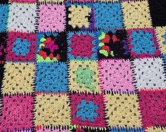 Crochet Granny Square Baby Blanket - Multicolor Crib Size