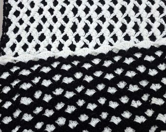 Crochet Black and White Baby Blanket, Soft Crib Size