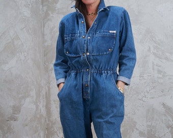 1980s Denim Pocket Fun Jumpsuit M L