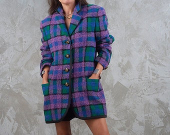 GIANNI VERSACE Couture Fall 1991 Runway Plaid Bouclé Blazer M