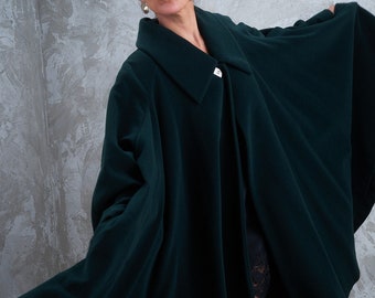 1990s KARL LAGERFELD Runway Collection Angora Blend Forest Green Swing Coat Made in France S M L
