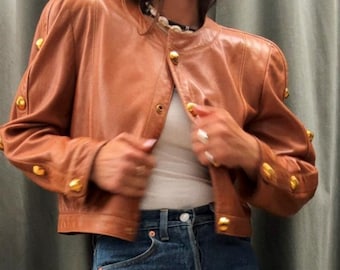ESCADA 1990s Crop Collarless Leather Jacket S