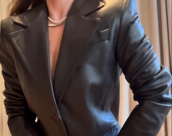 BALLY Y2K Minimalist Espresso Leather Blazer S