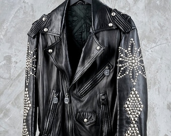 GIANNI VERSACE Rare Fall 1991 Runway Black Studded Leather Moto