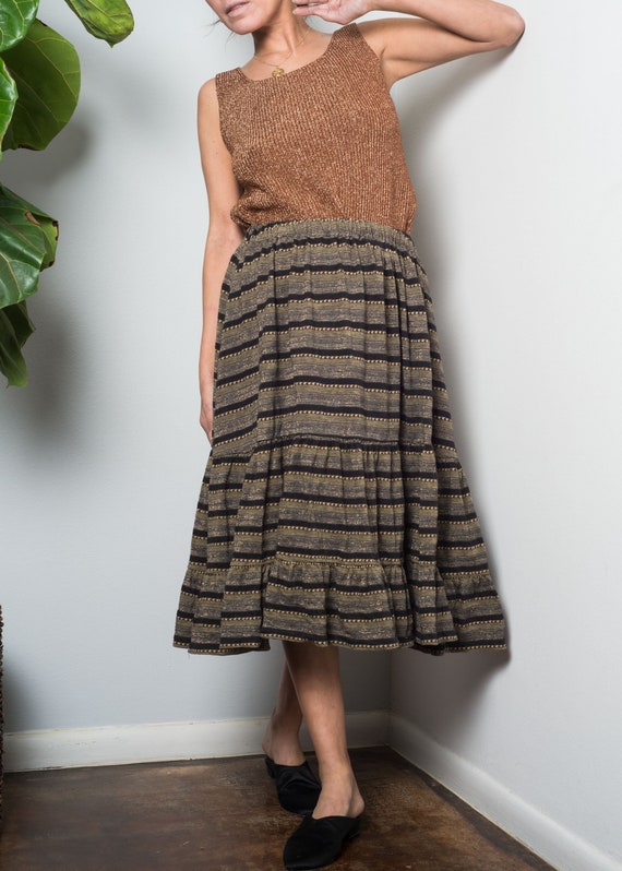 1970s// KENZO// Lurex Shimmer Jersey Tiered Skirt/