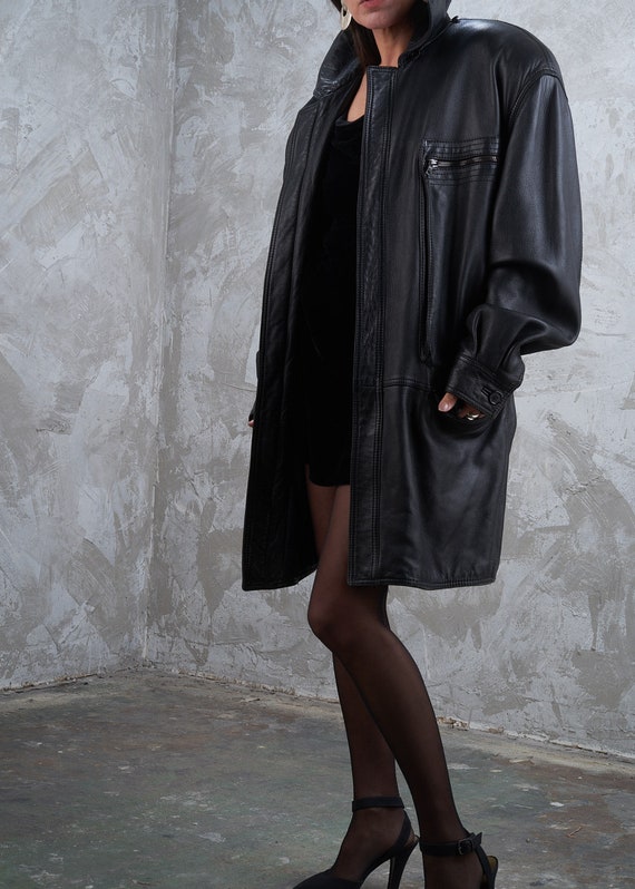 1991 Gianni Versace Mens Black Leather Coat S M L… - image 10