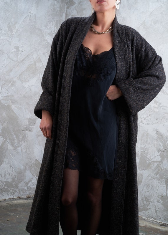 1980s Donegal Tweed Oversize Duster Robe Coat OS - image 3