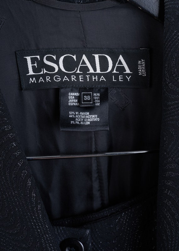 1990s ESCADA Black Jacquard Pant Suit Blazer Trou… - image 6