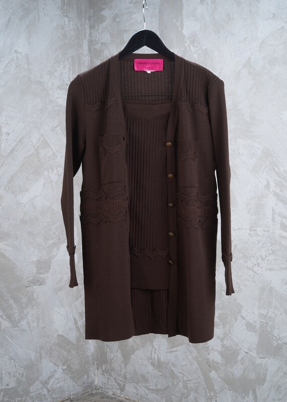 CHRISTIAN LACROIX 1990s Chocolate Knit Cardigan a… - image 2