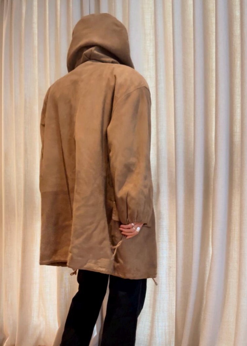 COURRREGES 1980s Rustic Suede Hooded Duffel Coat M image 6