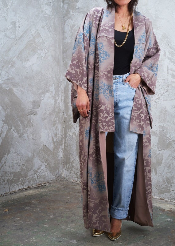 Vintage 1980s Silk Long Kimono Lavender Moods Beau