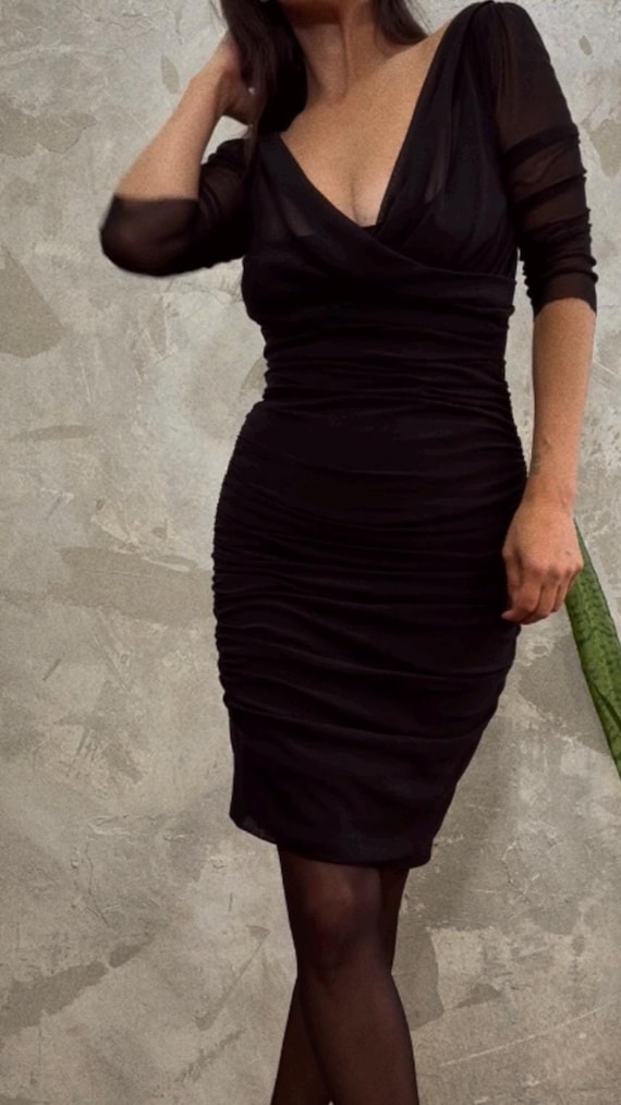 JEAN PAUL GAULTIER Black Mesh Ruched Dress M