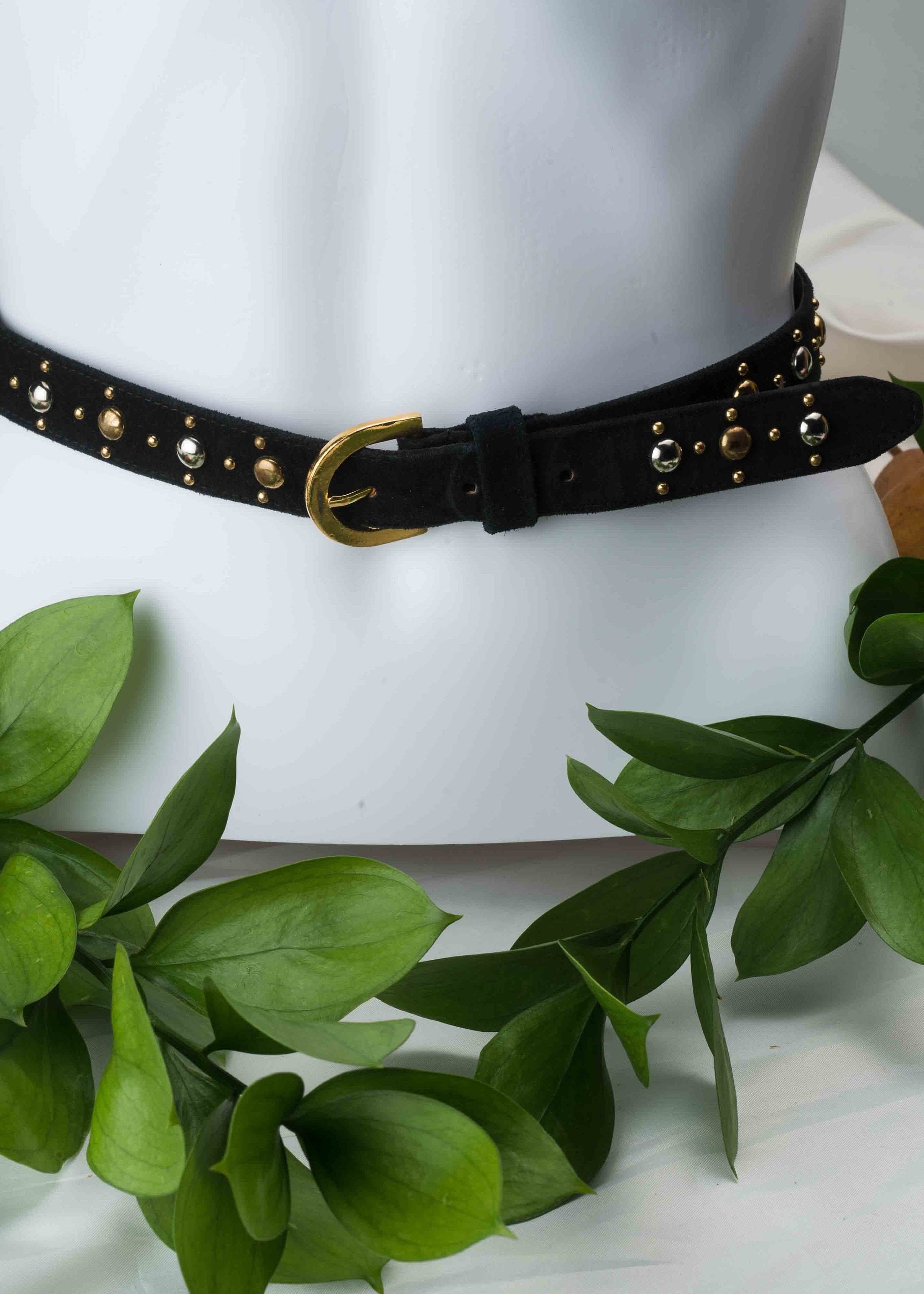 Vintage Yves Saint Laurent Wide Striped Suede Statement Belt YSL Small YVES SAINT LAURENT Black Suede Belt With Colored Rhinestones  main image 2