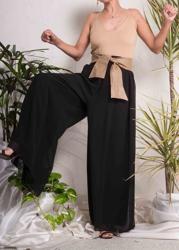 1990s// Black Layered Chiffon Palazzo Cocktail Pan