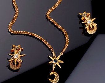 KARL LAGERFELD 1990s Sun Moon and Stars Celestial Earrings Necklace Set