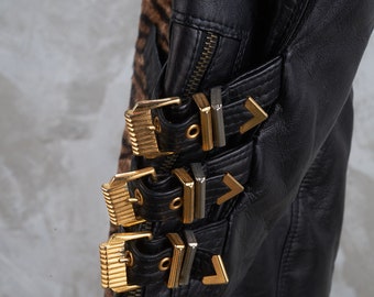 GIANNI VERSACE 1992 Fw Bondage Collection Black Leather Fur Hood