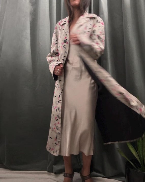 PRADA Early 2000s Y2K Vintage Butterfly Floral Silk Trench Coat M