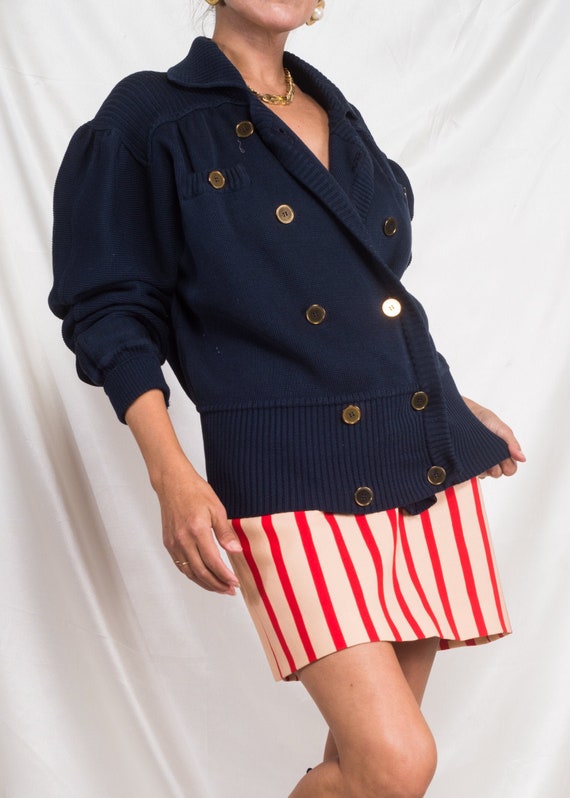 1970s// YVES SAINT LAURENT// Navy Boxy Sweater Jac