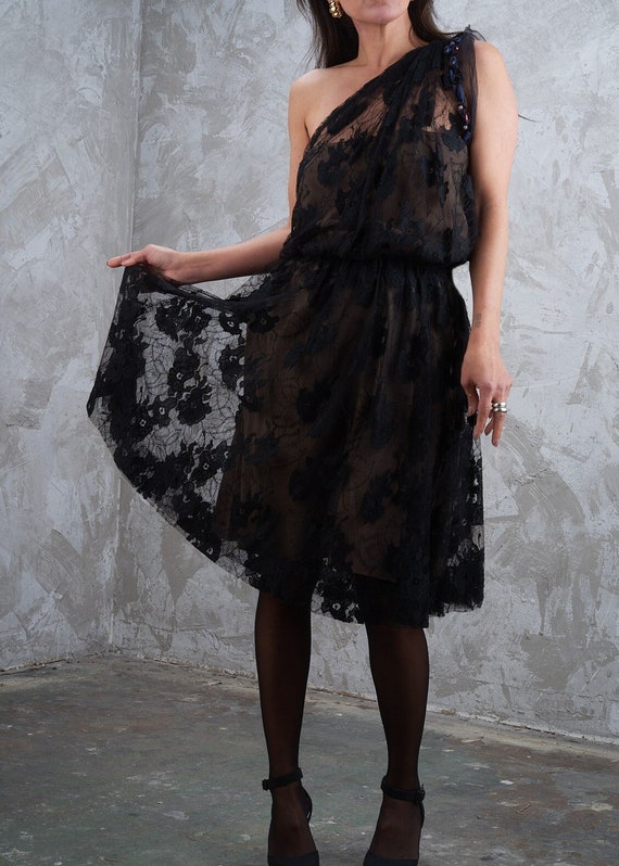 LANVIN 2006 One Shoulder Lace Dress M