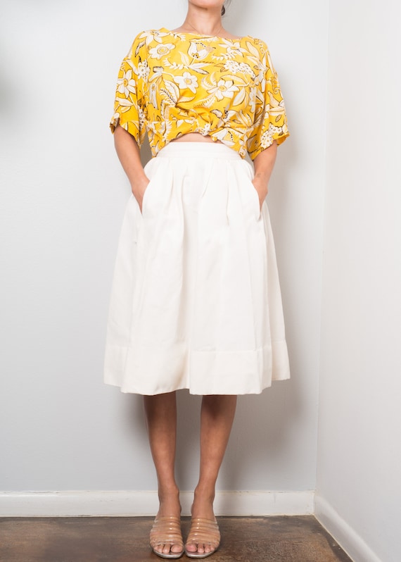1980s// NORMA KAMALI Yellow Pop Floral Boxy Crop T