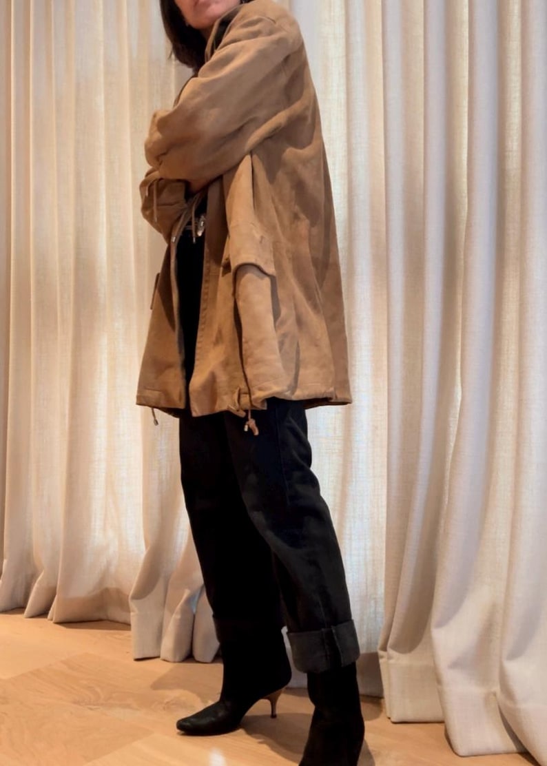COURRREGES 1980s Rustic Suede Hooded Duffel Coat M image 8
