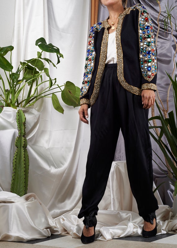 1980s// Jewel Encrusted Cardigan Black Cardigan//
