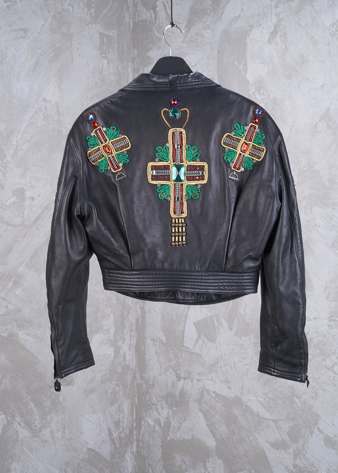 Vintage GIANNI VERSACE Runway Leather Jacket, Byzantine Beaded