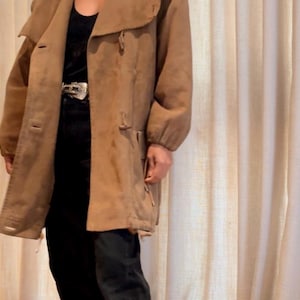 COURRREGES 1980s Rustic Suede Hooded Duffel Coat M image 5
