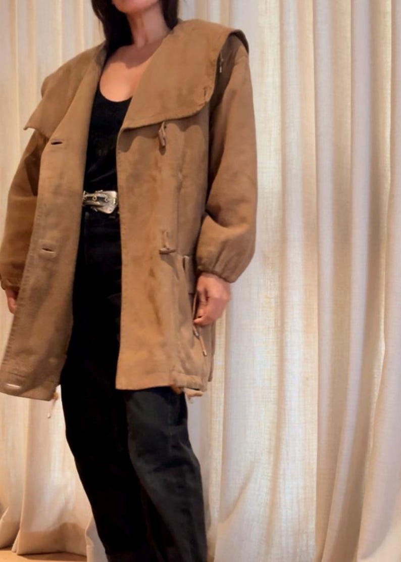 COURRREGES 1980s Rustic Suede Hooded Duffel Coat M image 5