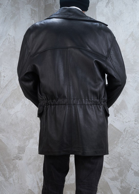 1991 Gianni Versace Mens Black Leather Coat S M L… - image 8