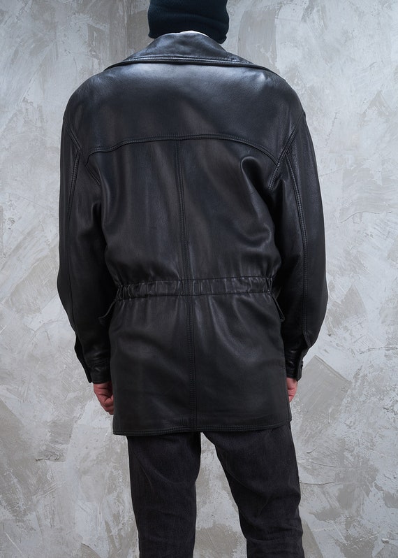 1991 Gianni Versace Mens Black Leather Coat S M L… - image 5
