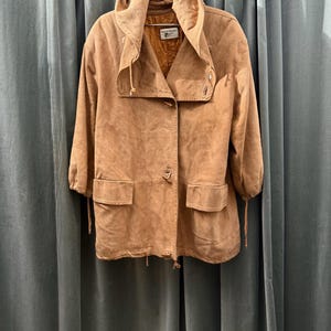 COURRREGES 1980s Rustic Suede Hooded Duffel Coat M image 9