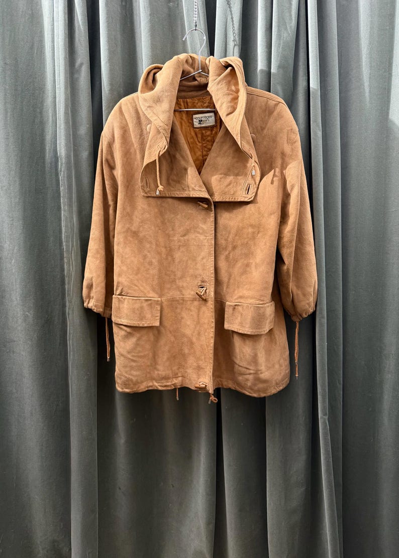 COURRREGES 1980s Rustic Suede Hooded Duffel Coat M image 9