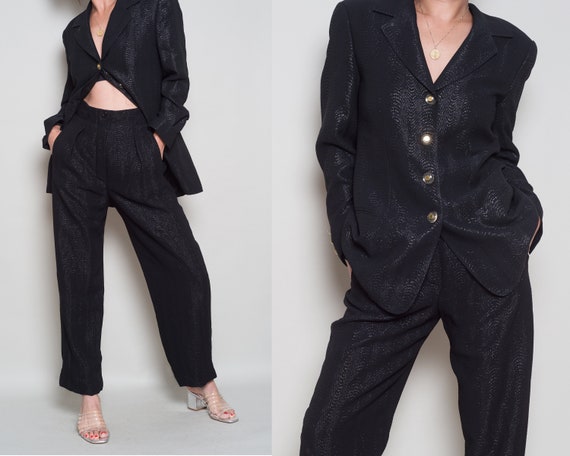 1990s// ESCADA Margareta Ley// Black Jacquard Dres