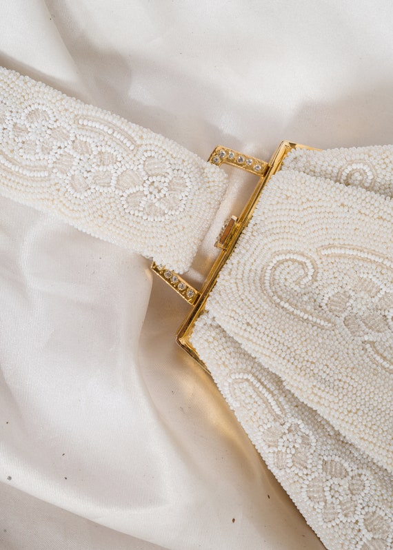 1950s// SAKS FIFTH AVENUE// French Beaded White Br