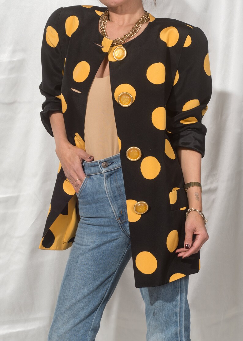 1980s DAVID HAYES Exaggerated Polka Dot Silk Jacket M L