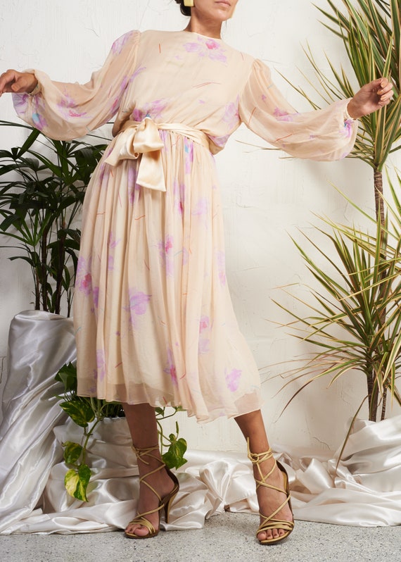 1980s// HANAE MORI// Silk Chiffon Watercolor Bow W