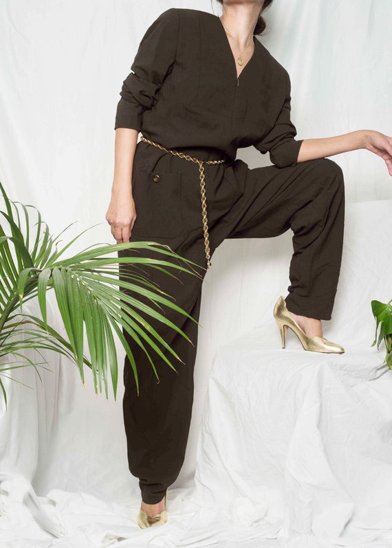 1980s// LOUIS FERAUD// Brown Flat Front Zip up Jum