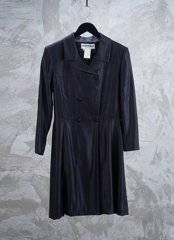 Fabulous Fall 1995 Karl Lagerfeld Runway Black Net Dress w Velvet Detailing
