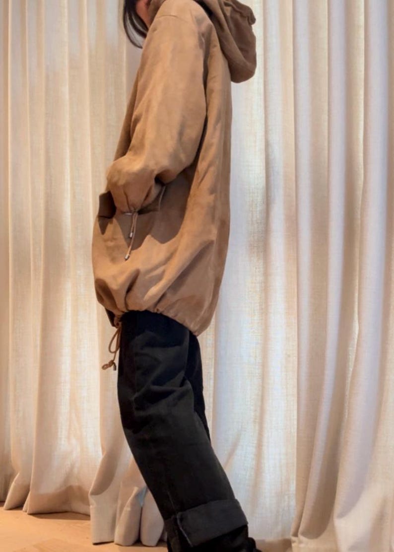 COURRREGES 1980s Rustic Suede Hooded Duffel Coat M image 3