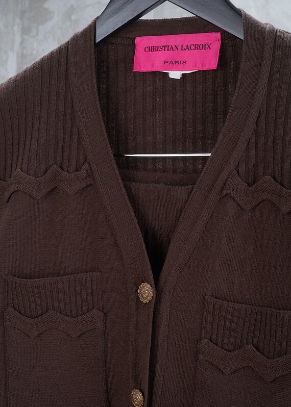 CHRISTIAN LACROIX 1990s Chocolate Knit Cardigan a… - image 5