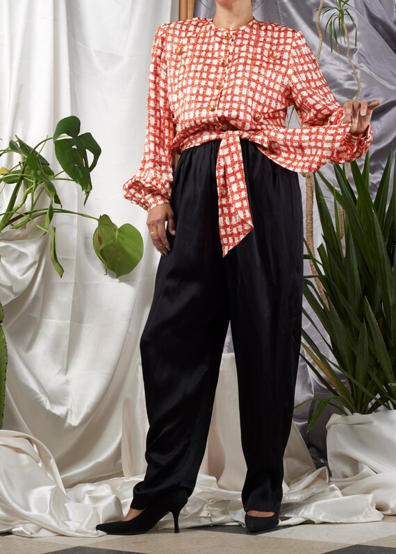1980s// DAVID HAYES// Pure Silk Red White Blouse w