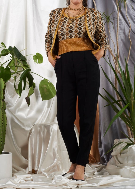 1950s// Bronze Metallic & Black Argyle Cardigan Sw