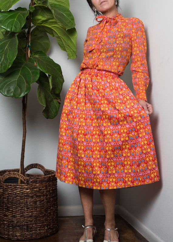 1970s// CELINE Paris// Cotton Folk Print Shirt and
